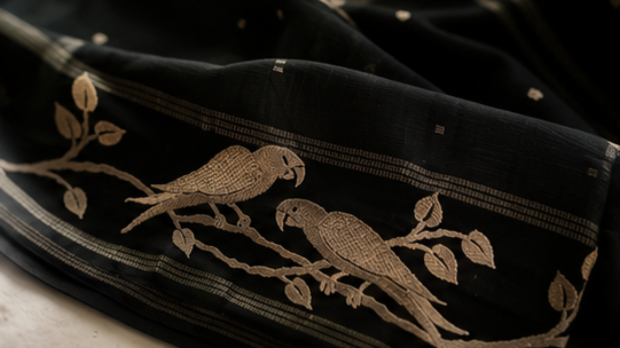 Tussar Silk Black Saree