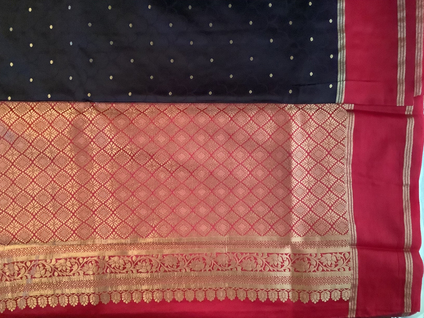 Navy Blue Bentex Border Semi Silk Saree