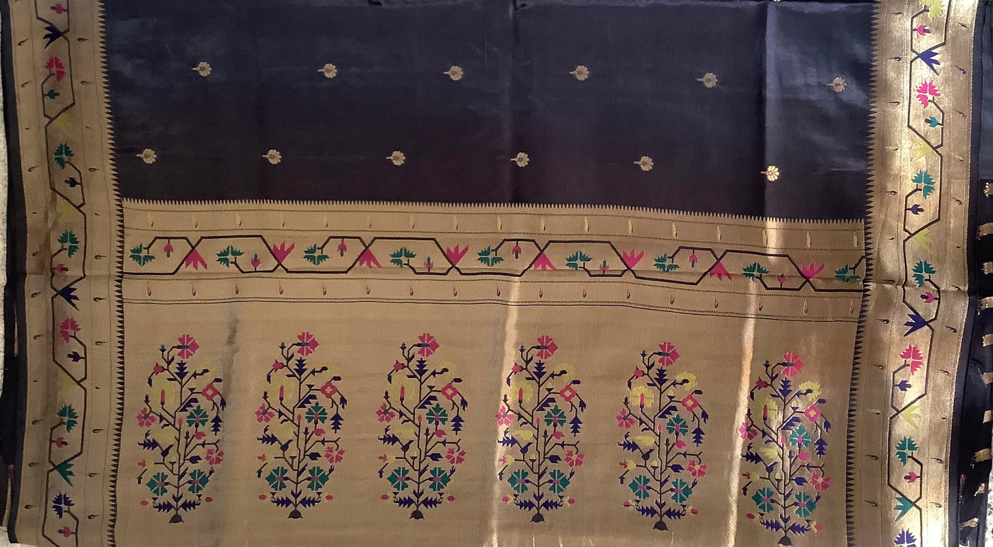 Black Paithani Viscose Silk Saree