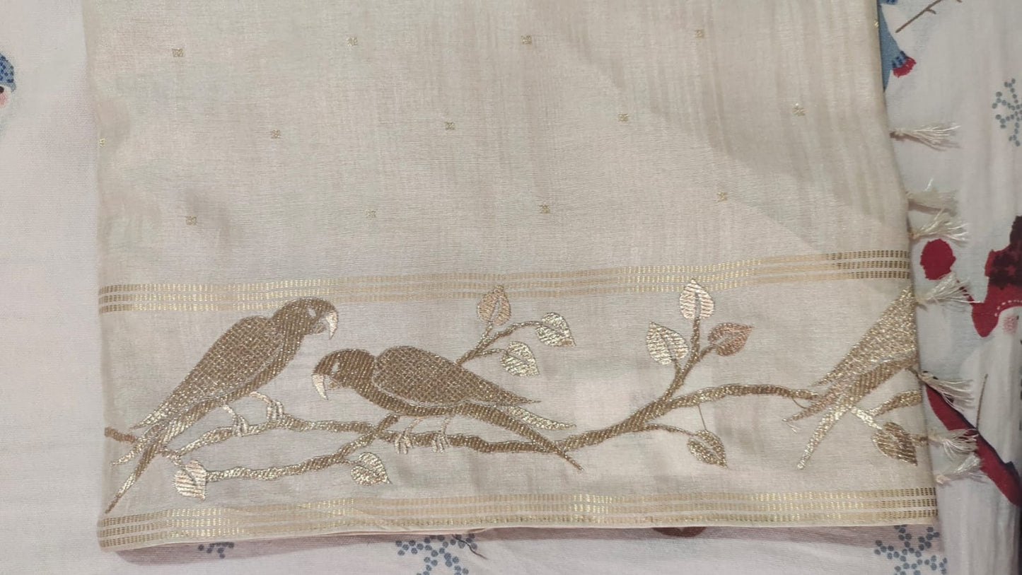 Tussar Silk White Saree