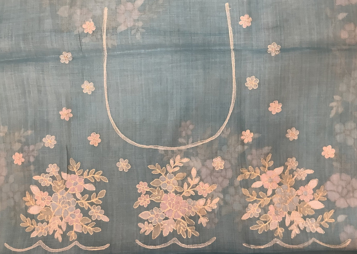 Blue Linen Ari work Saree