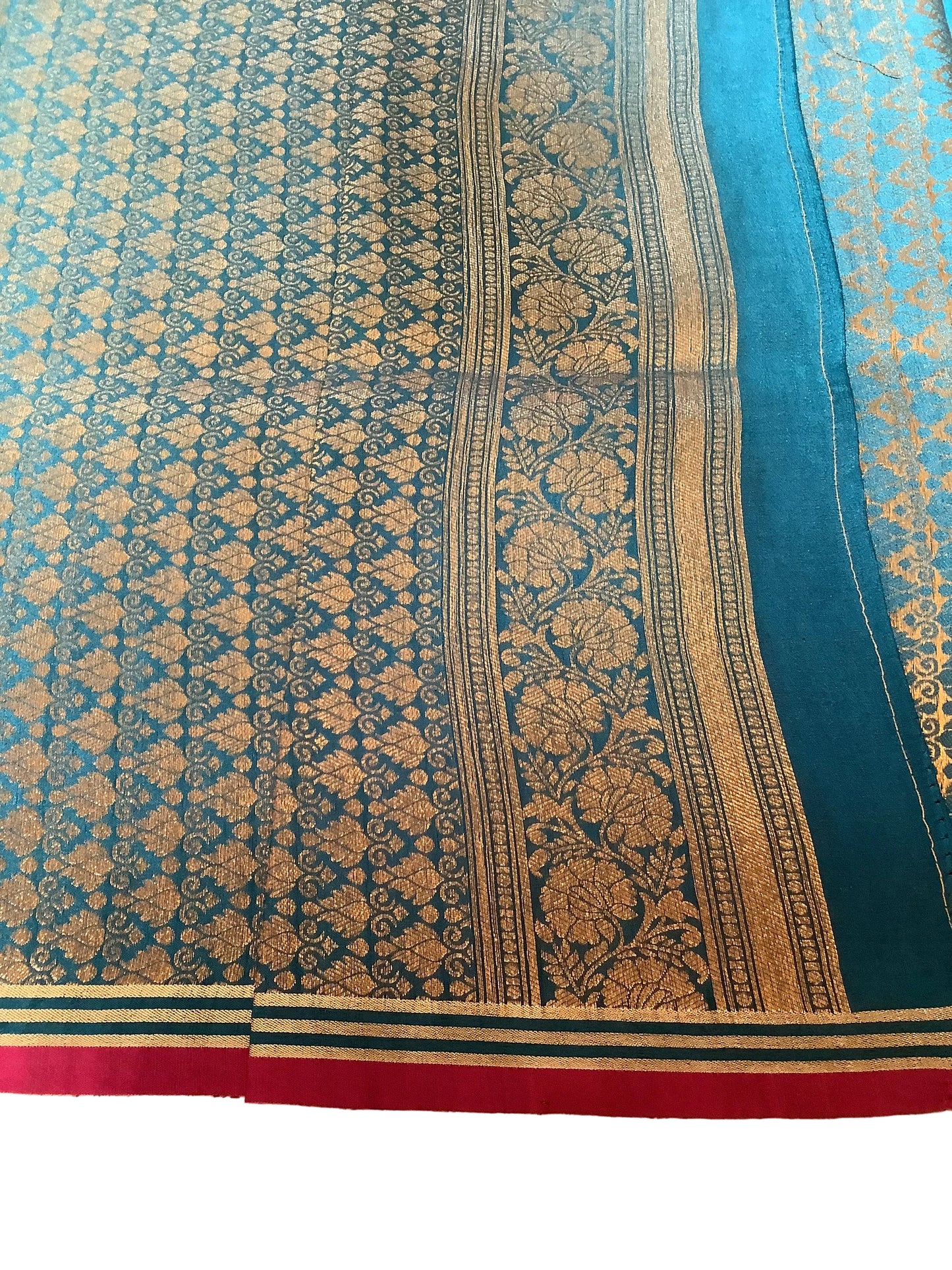Teal Blue Semi Tussar Silk Saree