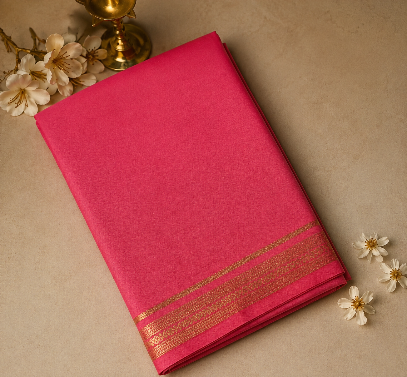 Pink Semi Mysore Crepe Silk Saree