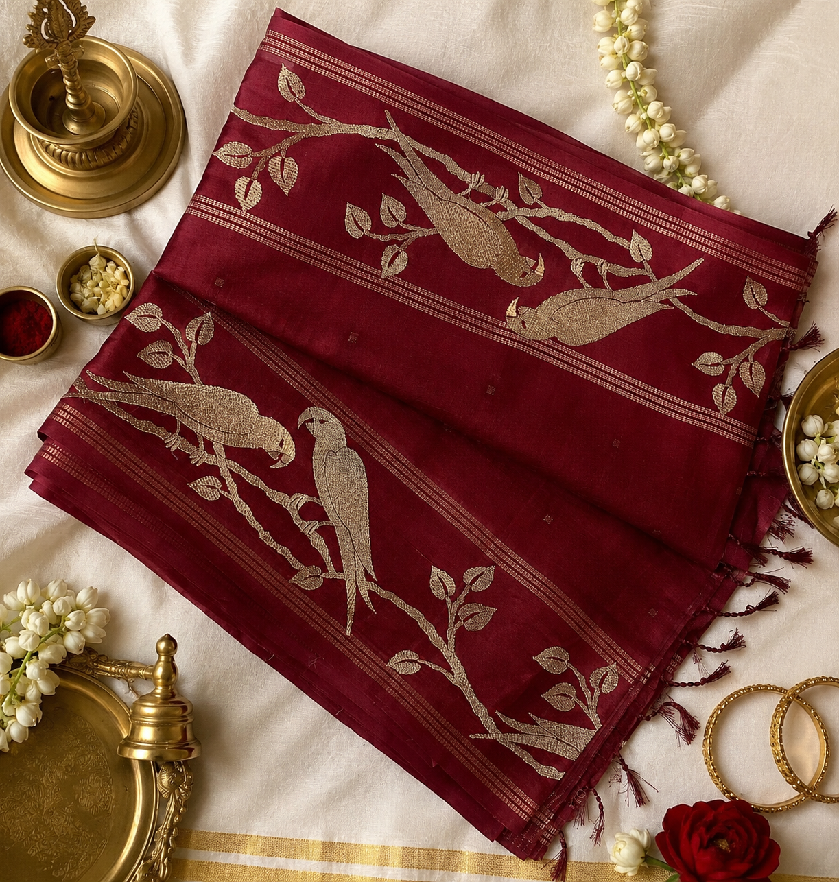 Tussar Silk Maroon Saree