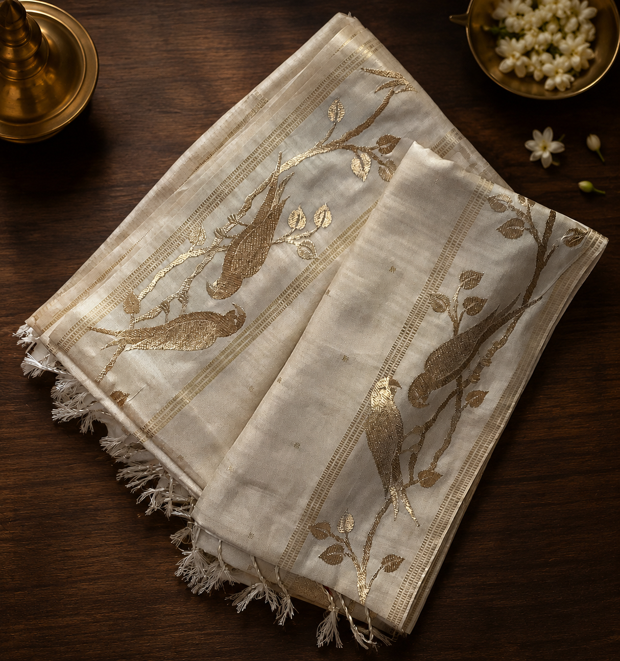 Tussar Silk White Saree