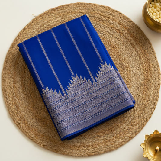 Blue Temple Border Georgette Saree