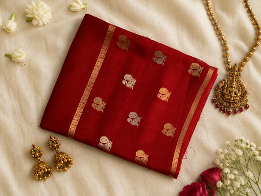 Red Mysore Crepe Silk Saree