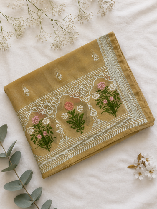 Champagne Gold Tissue Organza Saree
