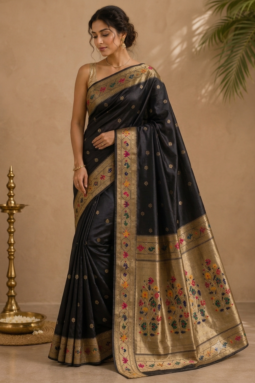 Black Paithani Viscose Silk Saree