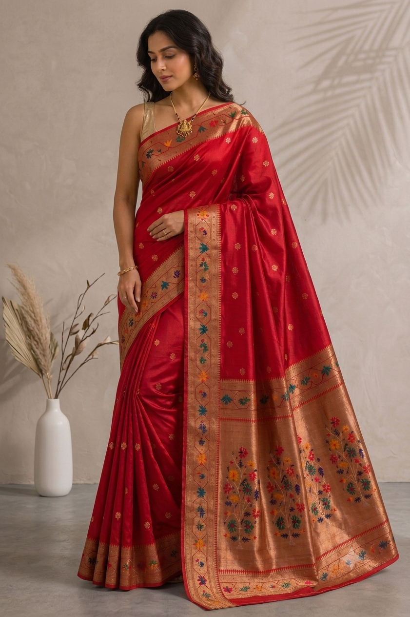 Red Paithani Viscose Silk Saree