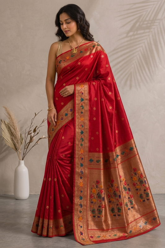 Red Paithani Viscose Silk Saree