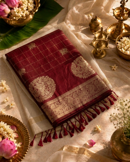Maroon Semi Silk Saree