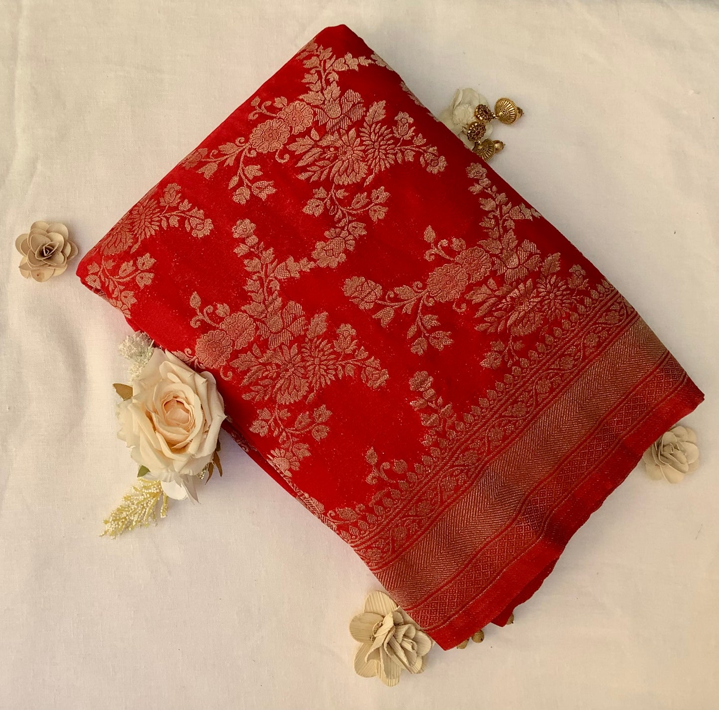 Red Banarasi Jaal Georgette Saree