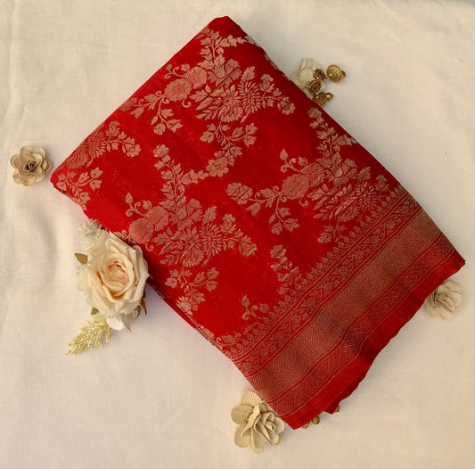 Red Banarasi Jaal Georgette Saree