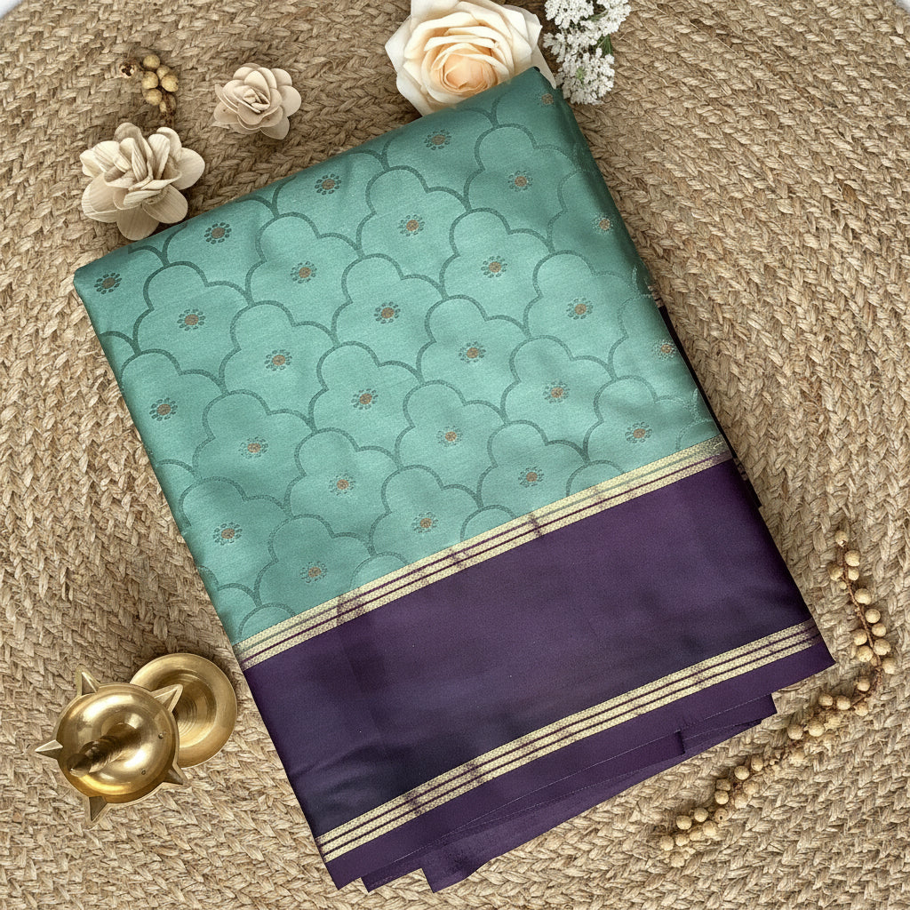 Green Bentex Border Semi Silk Saree
