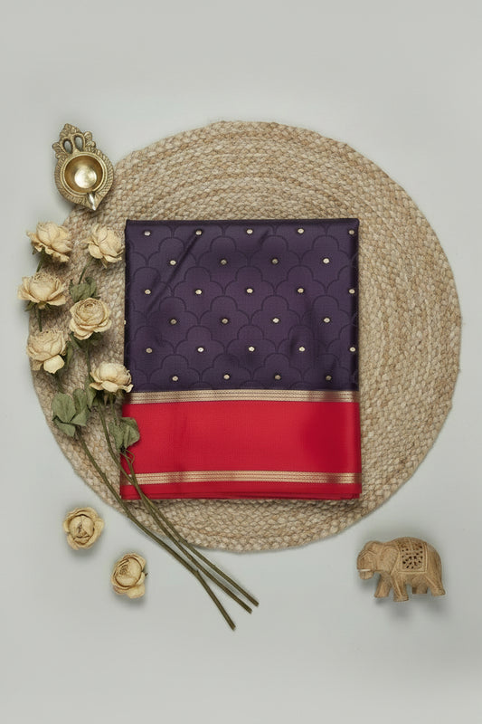 Navy Blue Bentex Border Semi Silk Saree