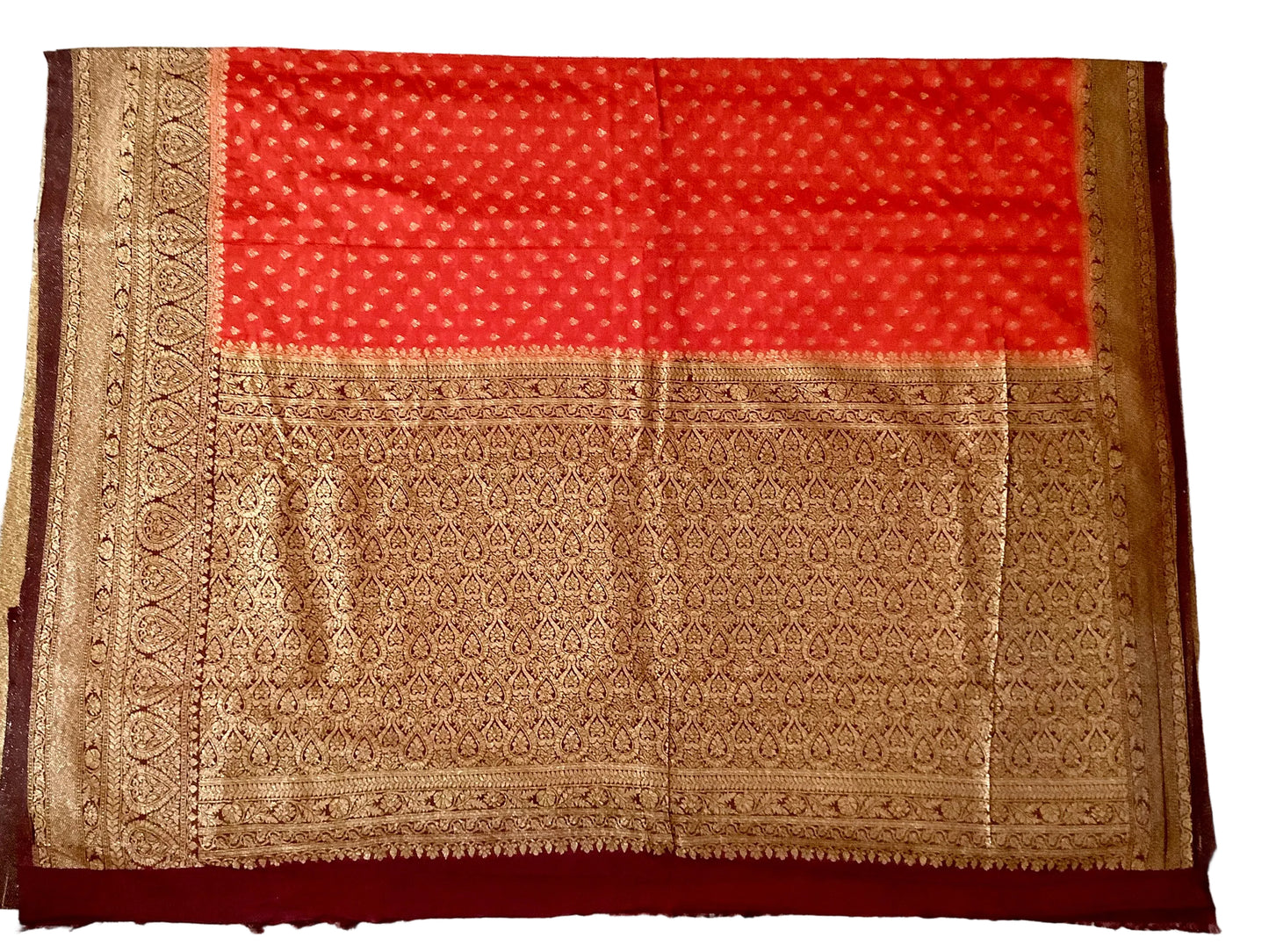 Rust Orange Semi Banarasi Crepe Saree
