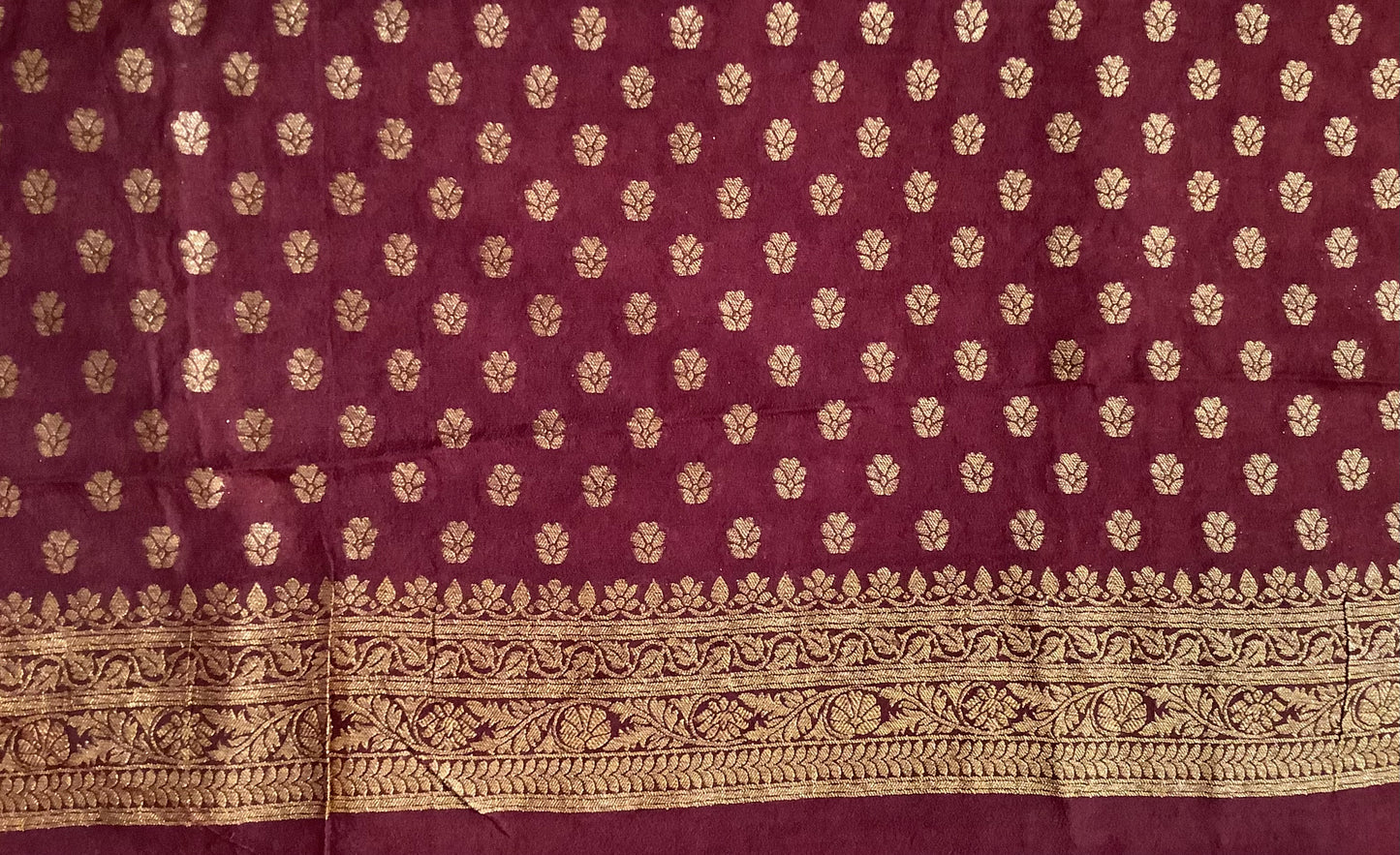 Rust Orange Semi Banarasi Crepe Saree