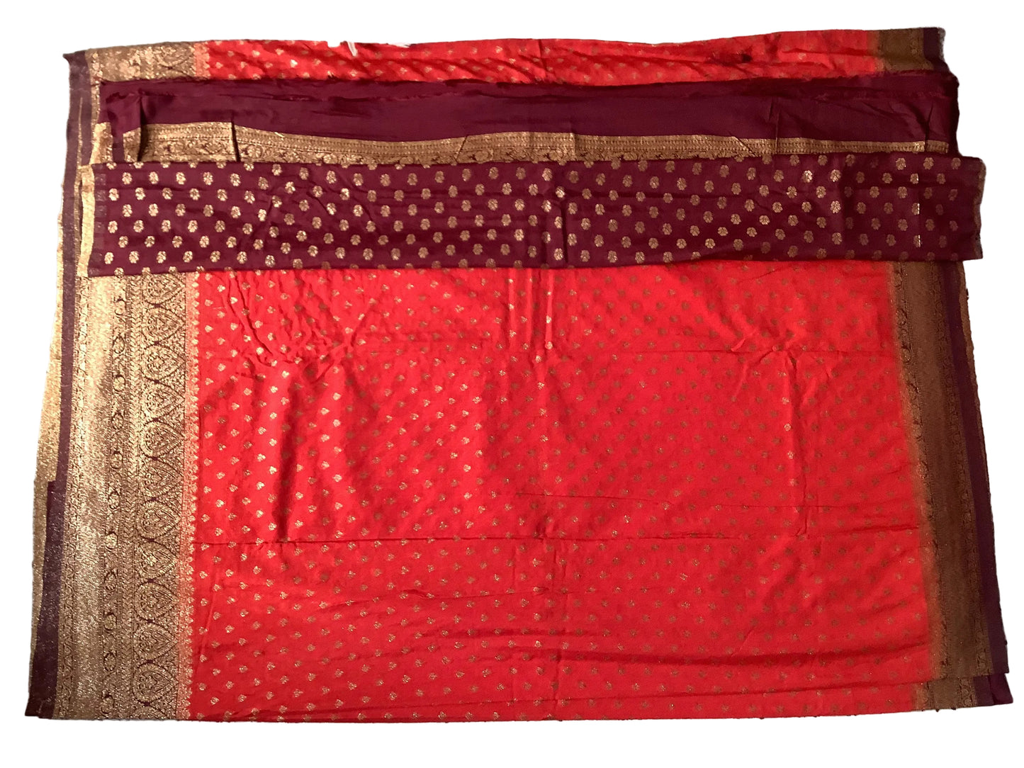 Rust Orange Semi Banarasi Crepe Saree