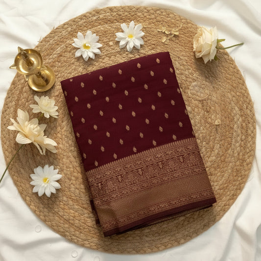 Dark Maroon Kaddi Banarasi Georgette Saree