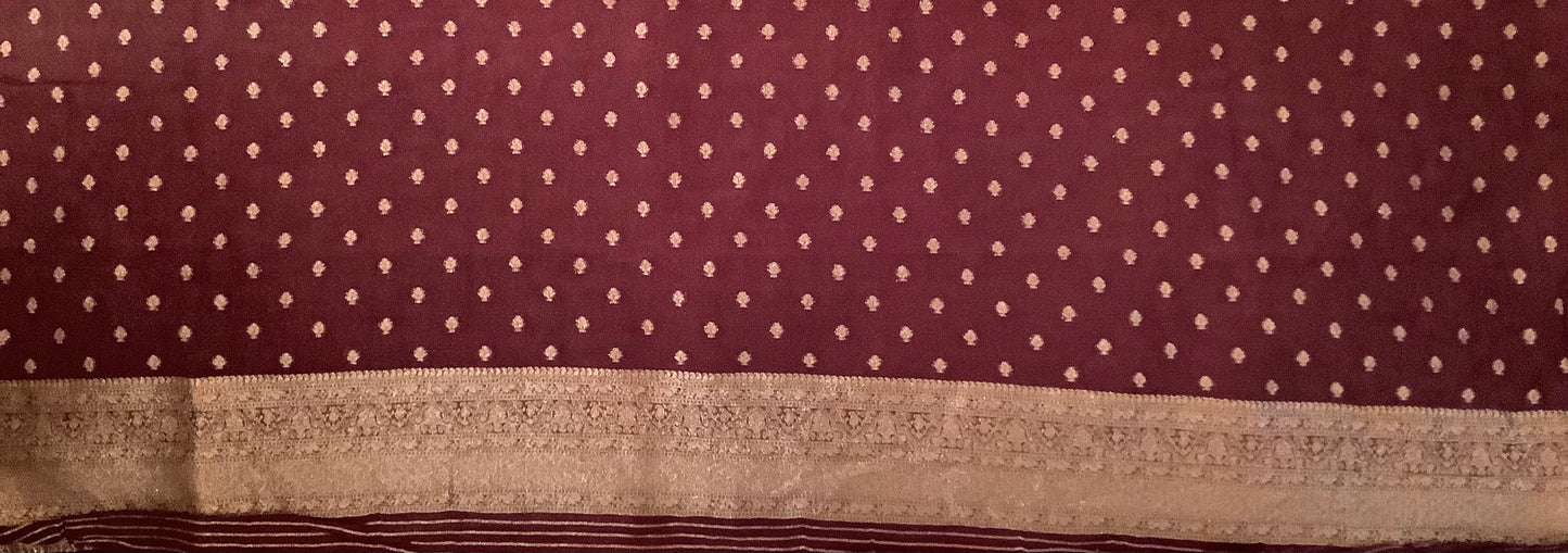 Dark Maroon Kaddi Banarasi Georgette Saree