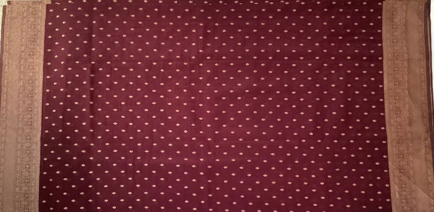 Dark Maroon Kaddi Banarasi Georgette Saree