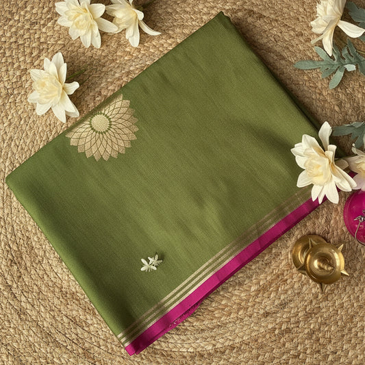 Olive Green Semi Tussar Silk Saree