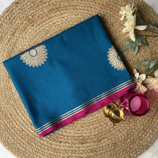 Teal Blue Semi Tussar Silk Saree