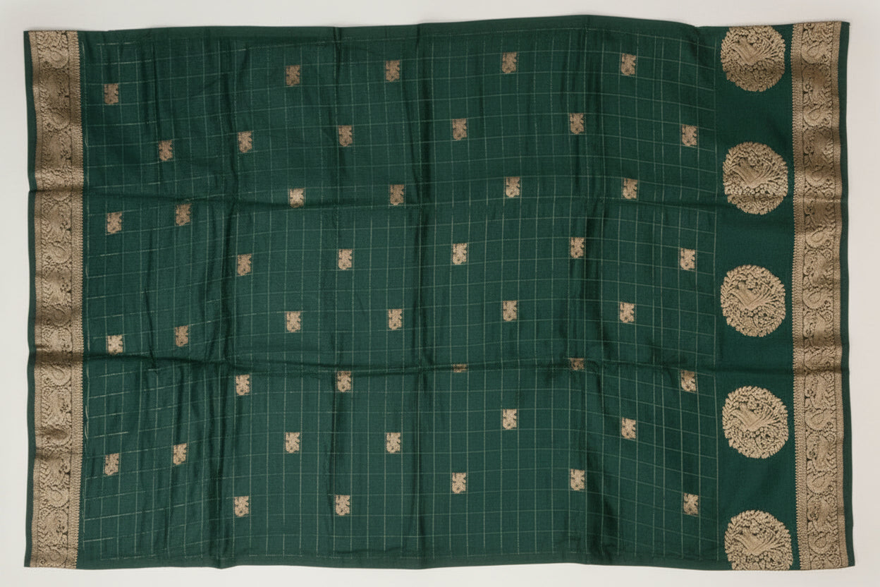 Emerald Green Semi Silk Saree