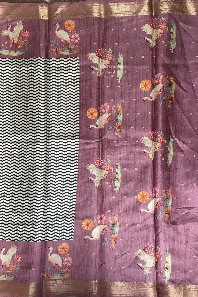 Black Digital Print Pink Border Saree