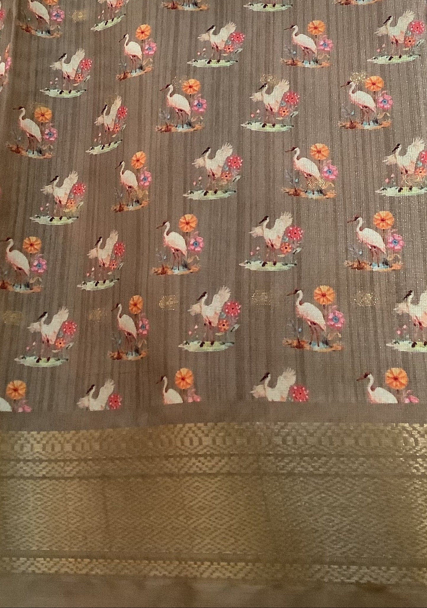 Black Digital Print Brown Border Saree