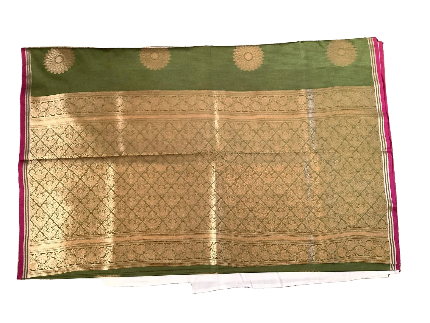 Olive Green Semi Tussar Silk Saree