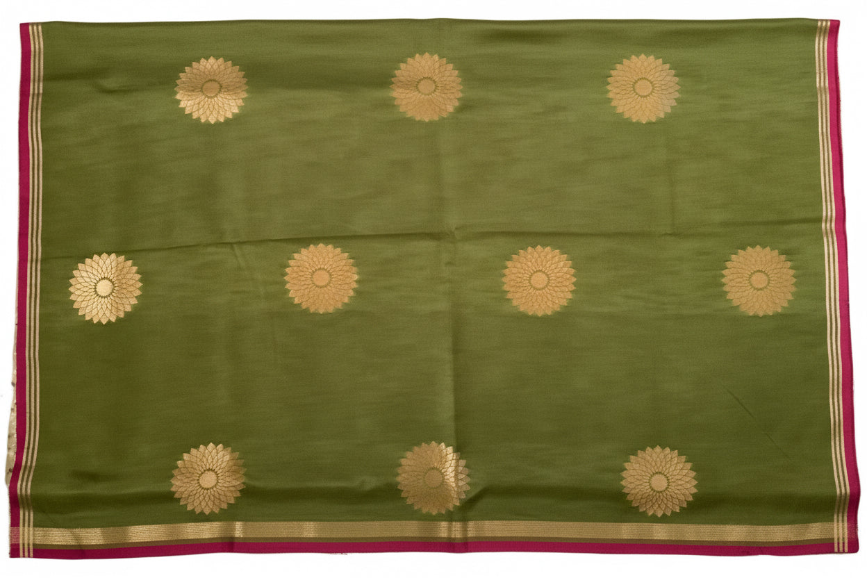 Olive Green Semi Tussar Silk Saree