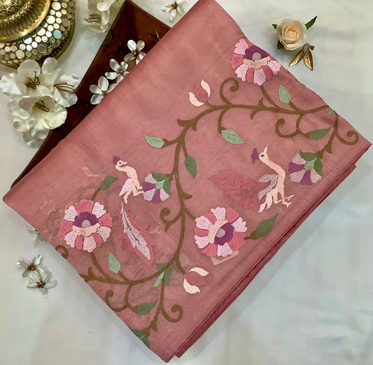 Pink Pure Silk Tissue Organza Saree