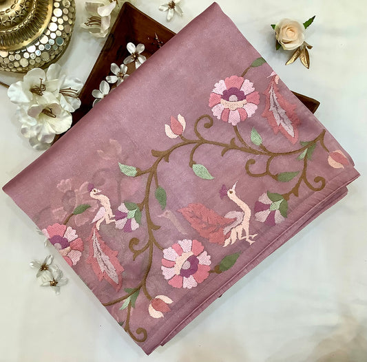 Lilac Pure Silk Tissue Organza Saree