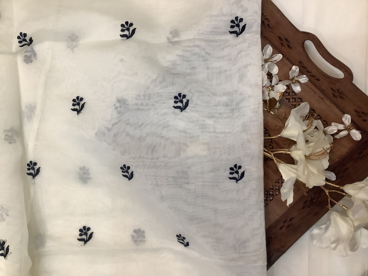 White Tissue Organza Appliqué Saree