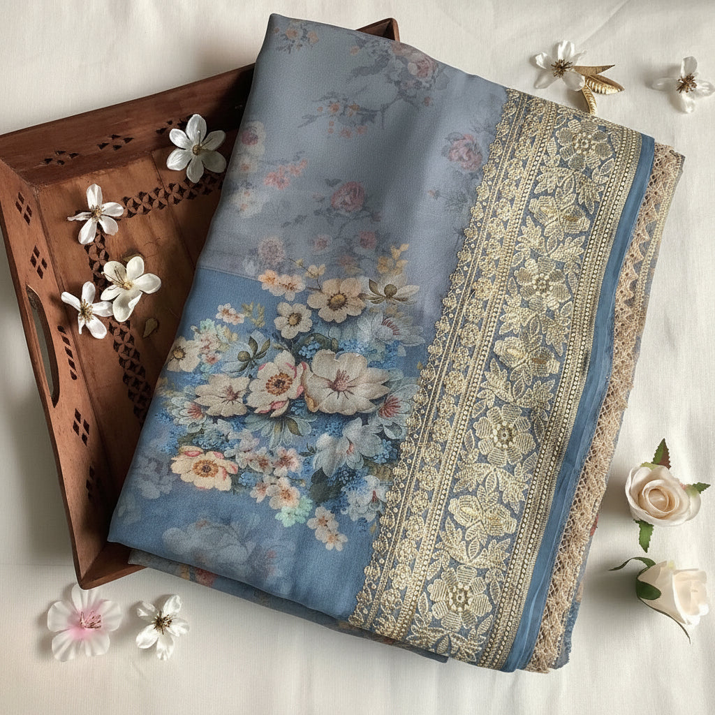 Ash Blue Floral Organza Muse