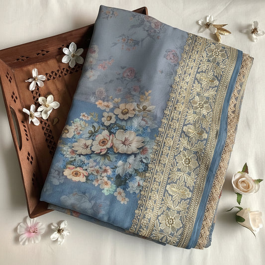 Ash Blue Floral Organza Muse
