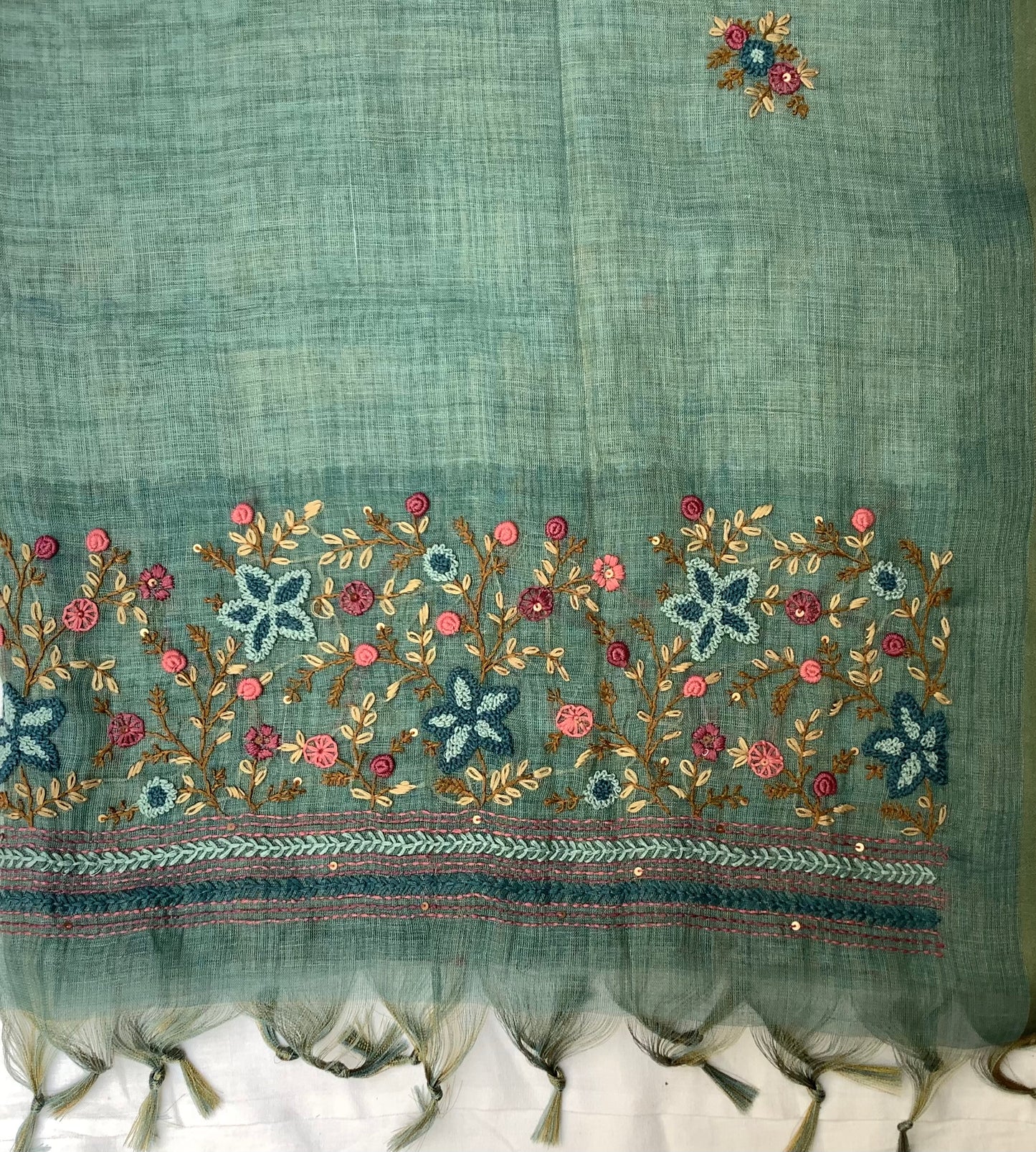 Blue Linen Heavy Embroided Saree