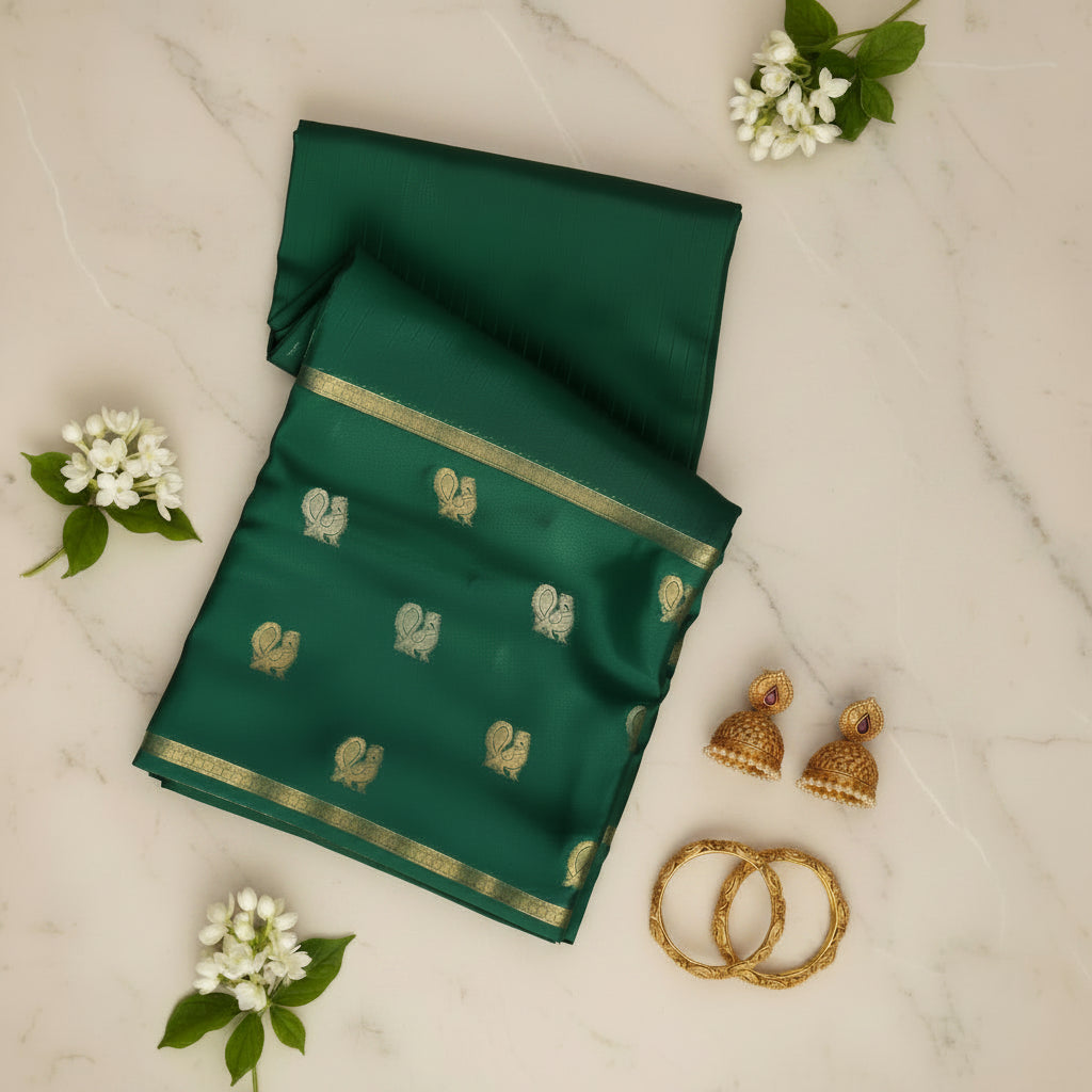 Emerald Green Mysore Crepe Silk Saree