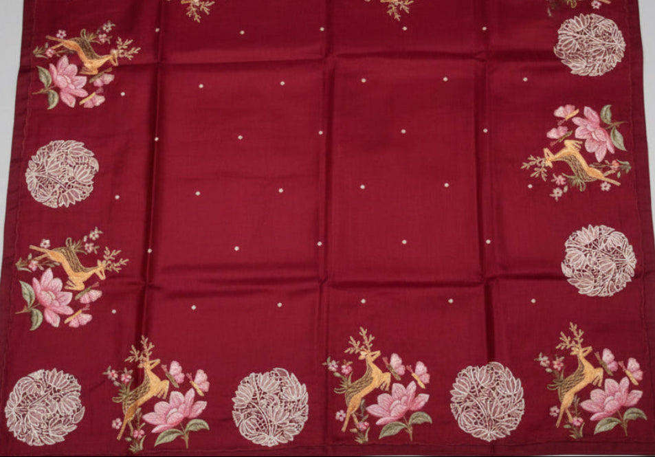 Silk Maroon Embroidery Cutwork Saree