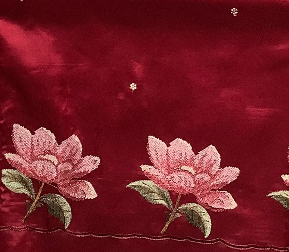 Silk Maroon Embroidery Cutwork Saree