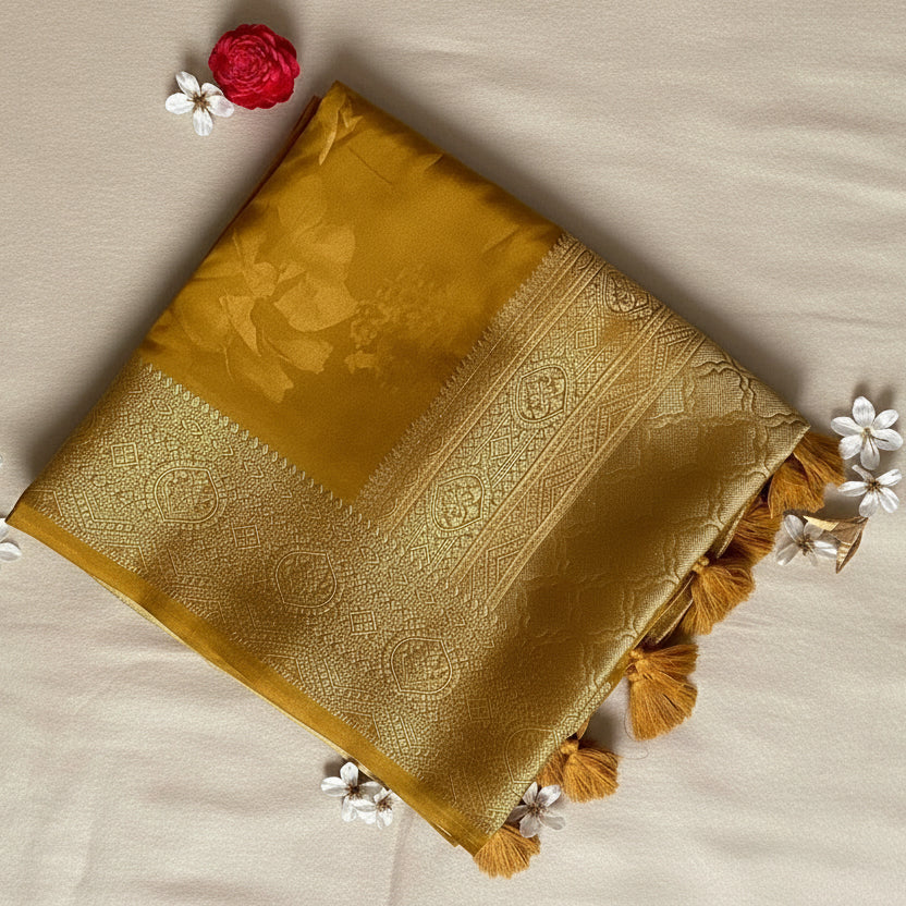 Yellow Banarasi Crepe Saree