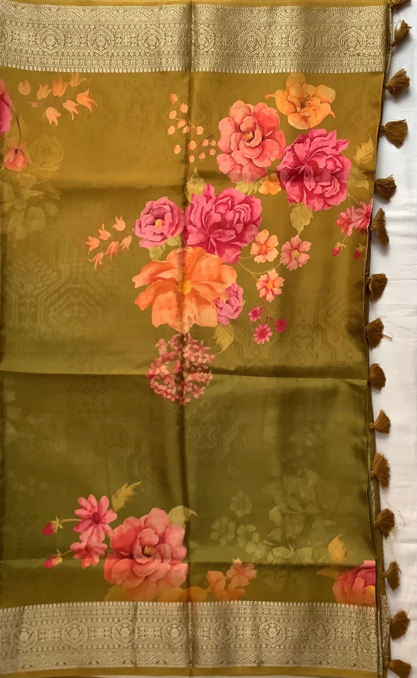 Yellow Banarasi Crepe Saree