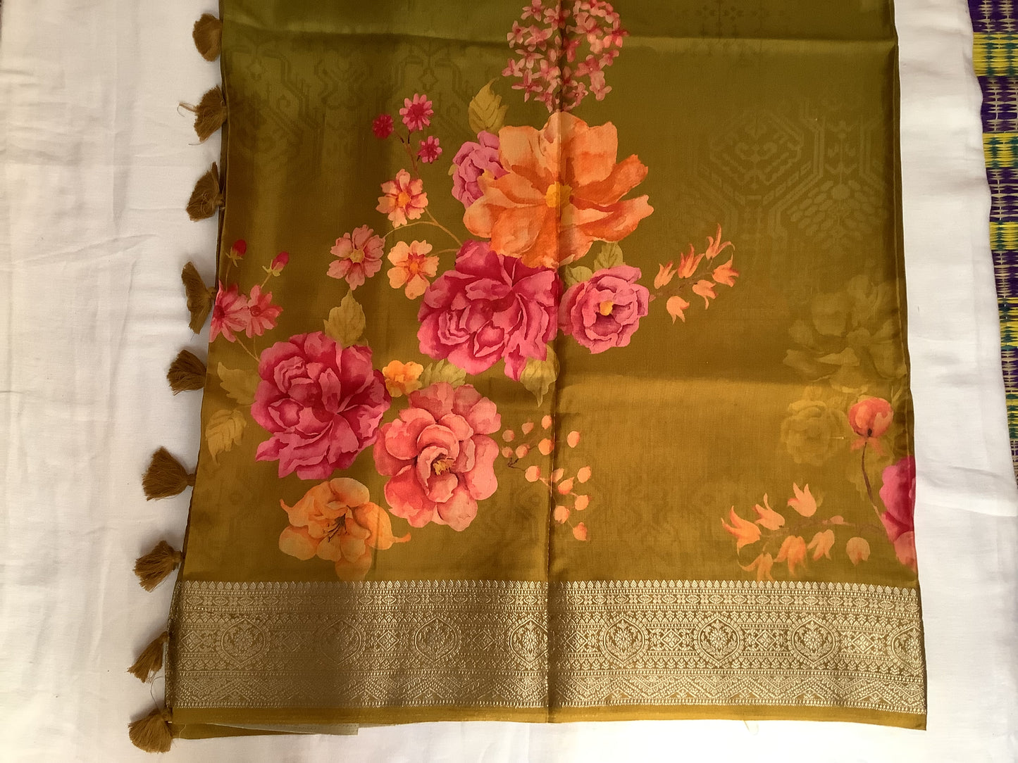Yellow Banarasi Crepe Saree
