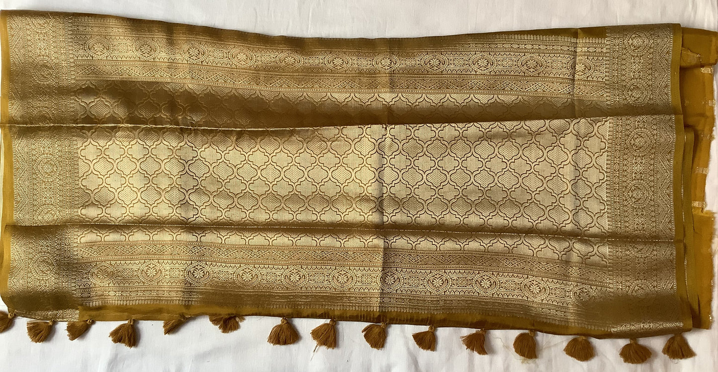 Yellow Banarasi Crepe Saree