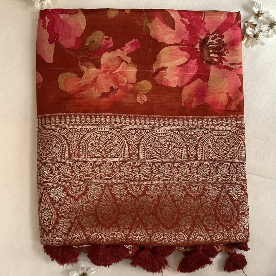 Rust Orange Banarsai saree