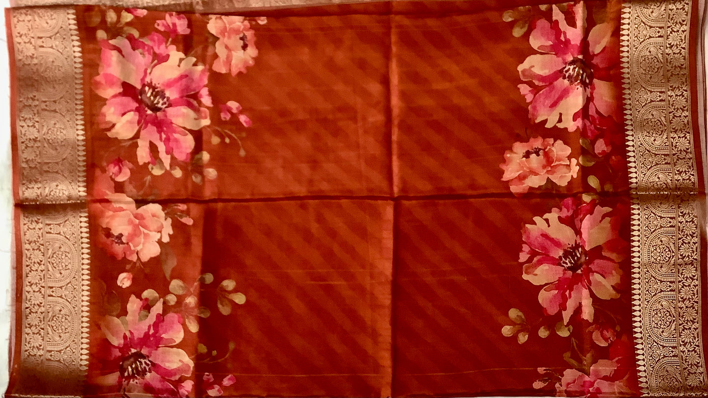 Rust Orange Banarsai saree