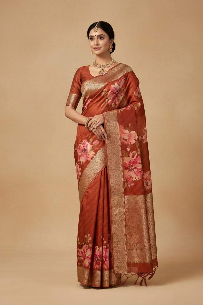 Rust Orange Banarsai saree