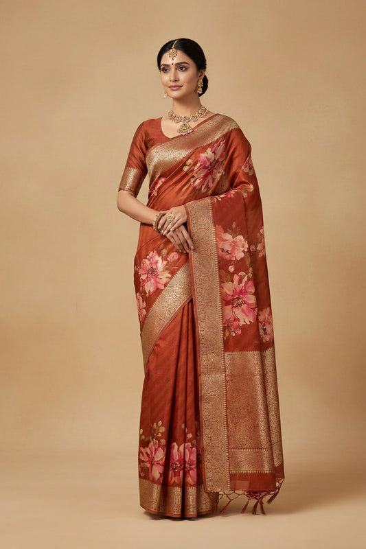 Rust Orange Banarsai saree